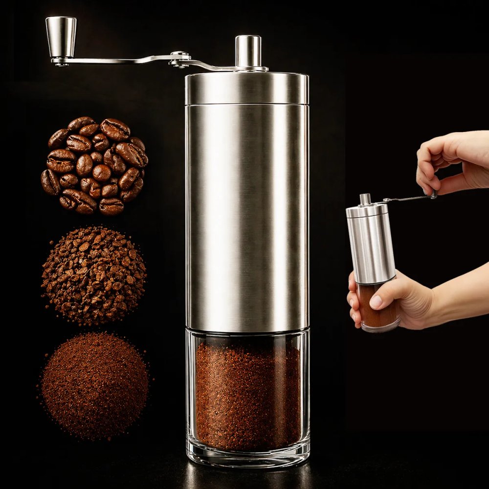 Moedor De Café Manual Compacto Em Inox C/ Ajuste De Moagem